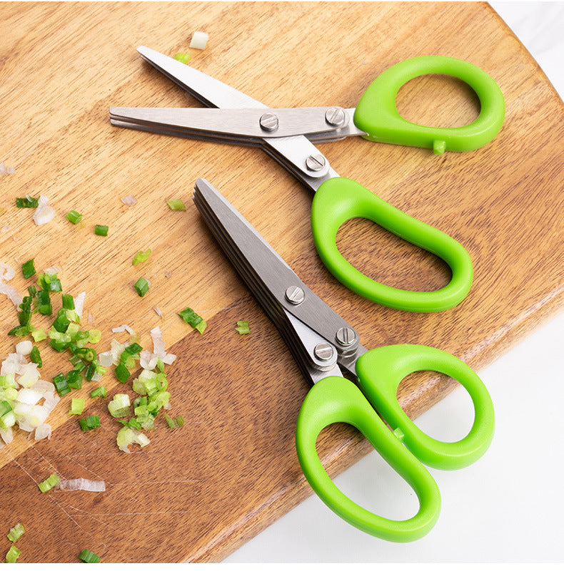 Multifunctional Stainless Steel Green Onion & Herb Scissors – 5-Layer Kitchen Cutter