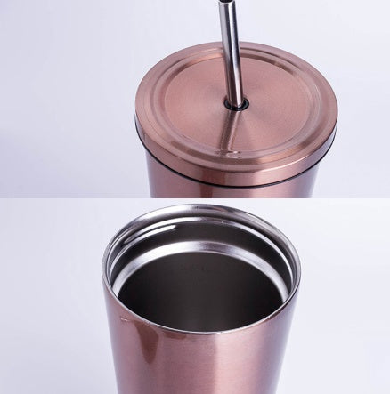 500ML Stainless Steel Empty Tumbler Coffee Cup Mug with Straw Lids Drinking Bottles