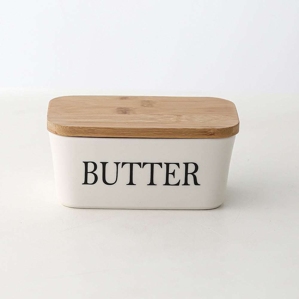 Ceramic Butter Box with Bamboo Lid & Knife – Airtight Storage for Butter