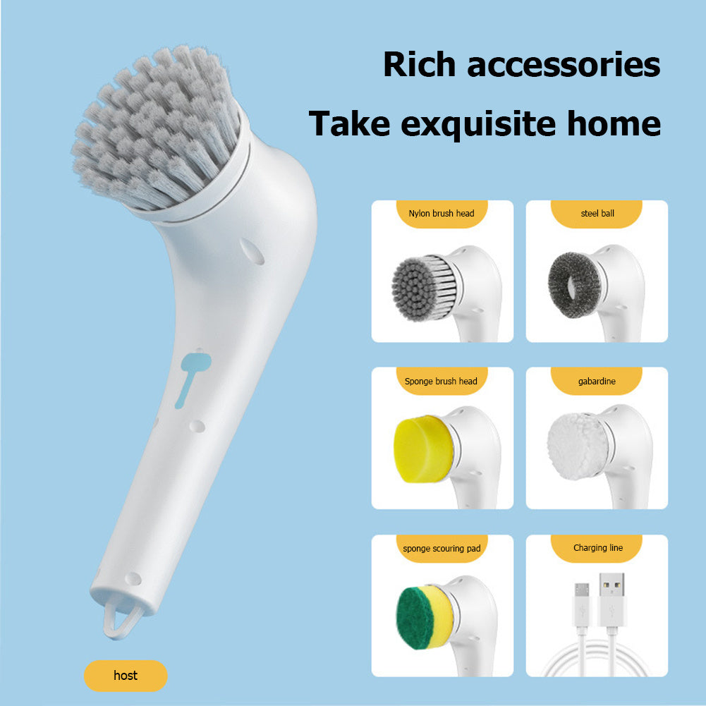 Multifunctional Electric Handheld Scrubber – Cordless Dishwashing & Cleaning Brush with 5 Replaceable Heads for Kitchen, Bathroom & Tiles