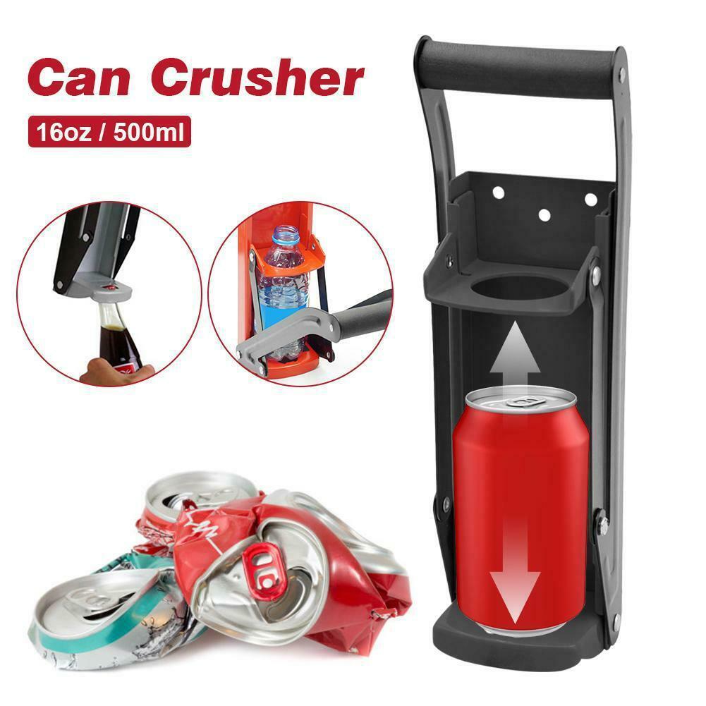 Wall-Mounted Can Crusher – Heavy-Duty 16oz / 500ml Bottle & Can Presser with Easy Grip Handle