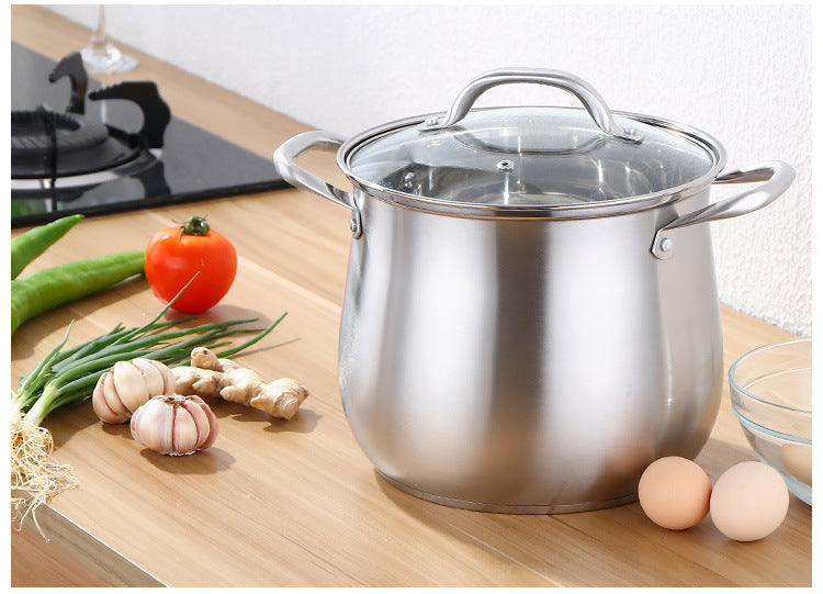 304 Stainless Steel Soup Pot – Extra-Deep, Thickened Double-Bottom Stew Pot (2.5-9L)