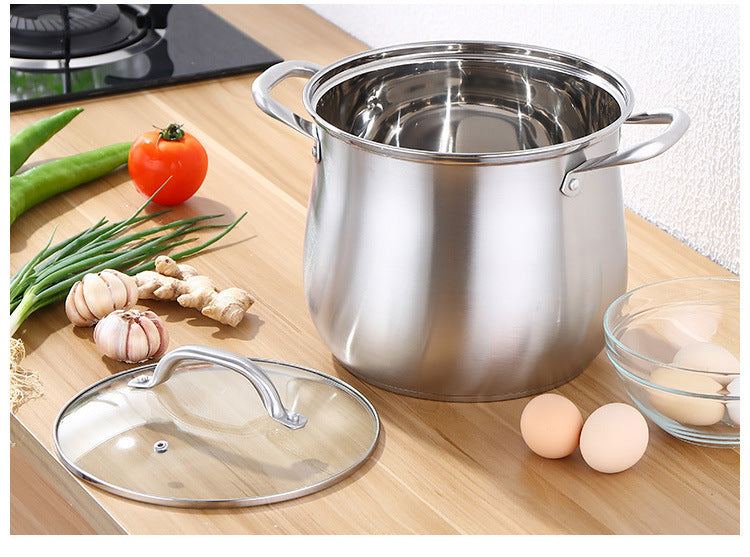 304 Stainless Steel Soup Pot – Extra-Deep, Thickened Double-Bottom Stew Pot (2.5-9L)