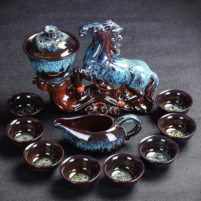 Luxury Kiln-Glazed Ceramic Tea Set – Semi-Gilt Silver Anti-Scalding Teaware