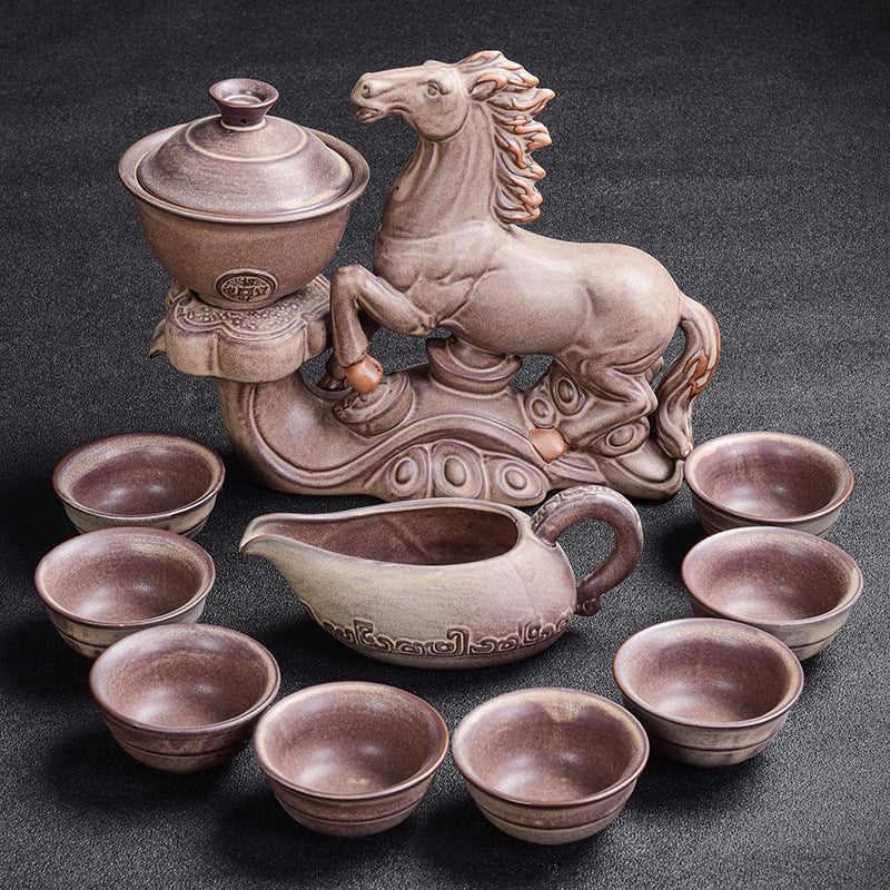 Luxury Kiln-Glazed Ceramic Tea Set – Semi-Gilt Silver Anti-Scalding Teaware