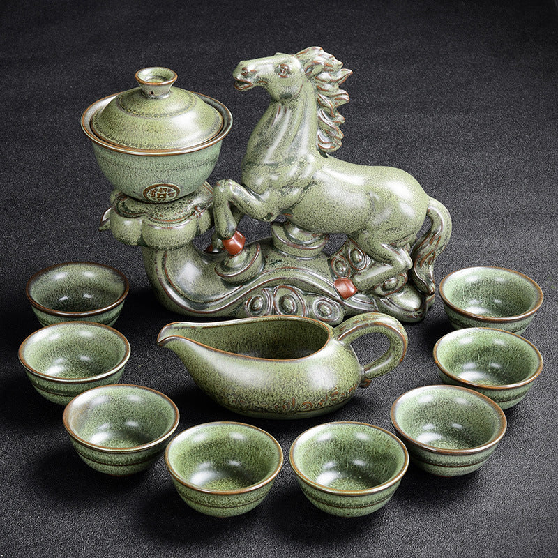 Luxury Kiln-Glazed Ceramic Tea Set – Semi-Gilt Silver Anti-Scalding Teaware