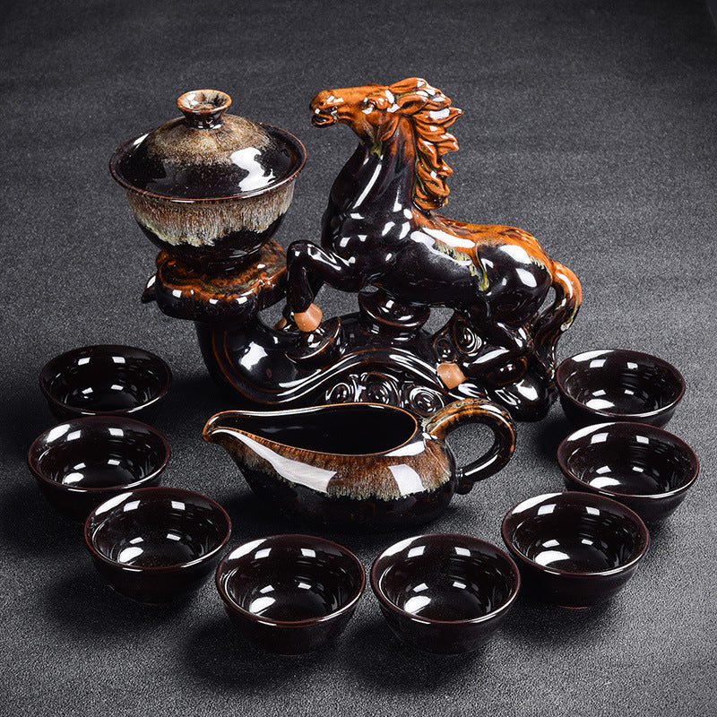 Luxury Kiln-Glazed Ceramic Tea Set – Semi-Gilt Silver Anti-Scalding Teaware