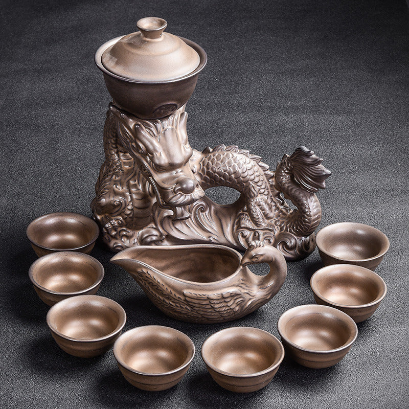 Luxury Kiln-Glazed Ceramic Tea Set – Semi-Gilt Silver Anti-Scalding Teaware