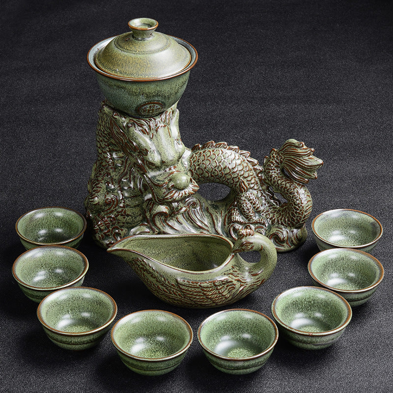 Luxury Kiln-Glazed Ceramic Tea Set – Semi-Gilt Silver Anti-Scalding Teaware