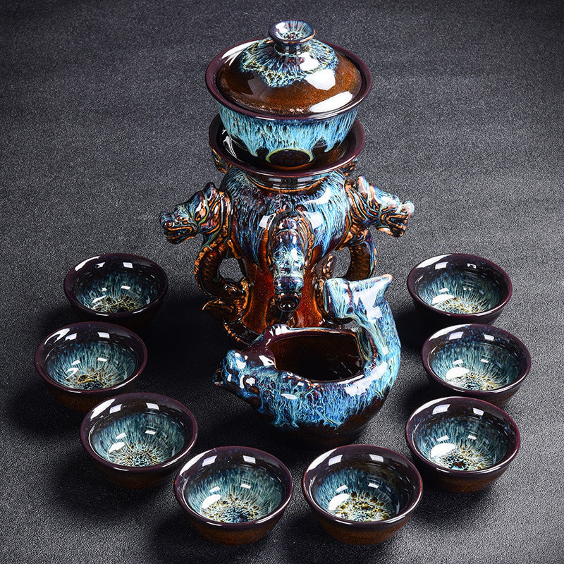 Luxury Kiln-Glazed Ceramic Tea Set – Semi-Gilt Silver Anti-Scalding Teaware