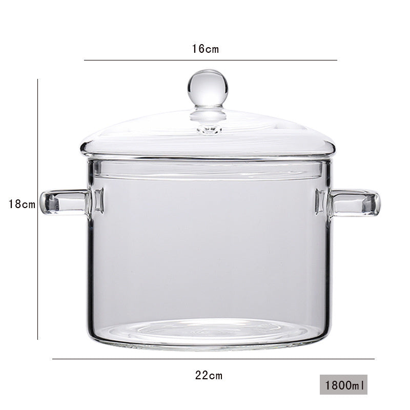 Transparent Glass Cooking Pot – Heat-Resistant Borosilicate Soup Pot for Stove & Kitchen Use (1200ml/1800ml)