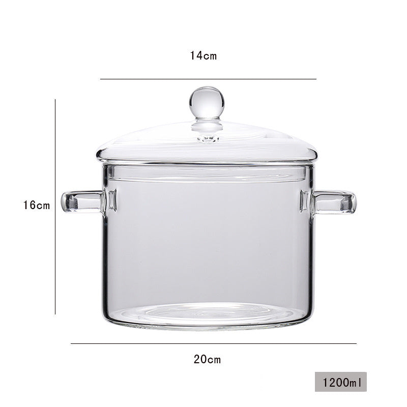 Transparent Glass Cooking Pot – Heat-Resistant Borosilicate Soup Pot for Stove & Kitchen Use (1200ml/1800ml)