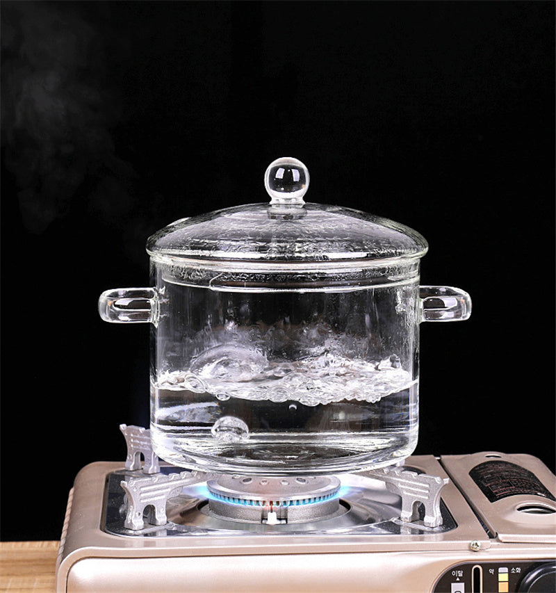 Transparent Glass Cooking Pot – Heat-Resistant Borosilicate Soup Pot for Stove & Kitchen Use (1200ml/1800ml)