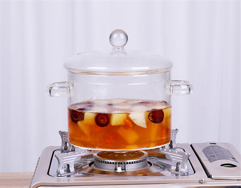 Transparent Glass Cooking Pot – Heat-Resistant Borosilicate Soup Pot for Stove & Kitchen Use (1200ml/1800ml)