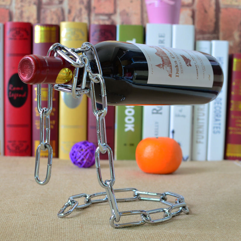 Floating Chain Wine Bottle Holder – European-Style Wrought Iron Suspension Wine Rack