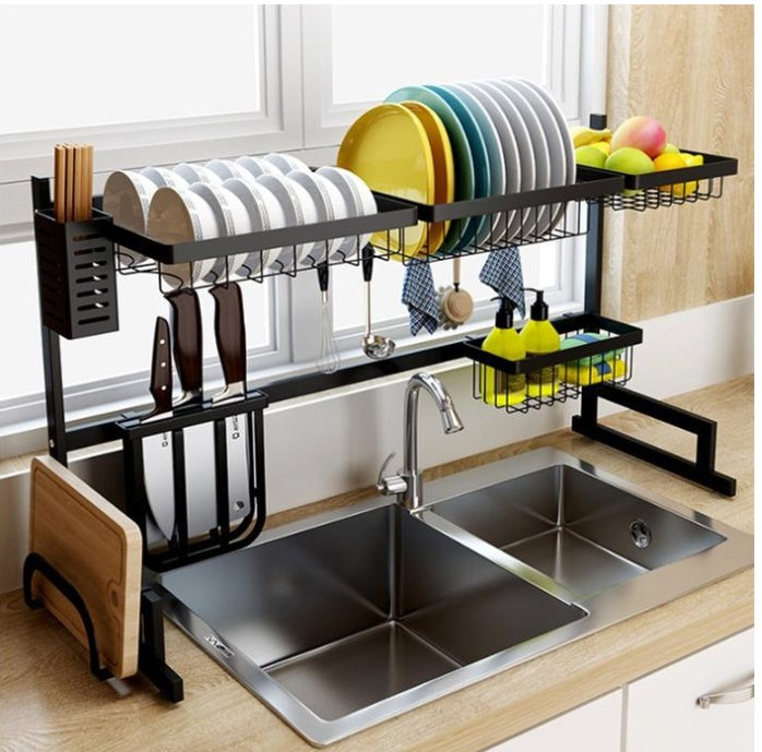 Stainless Steel Kitchen Shelf – Heavy-Duty Wall-Mounted Organizer (25.5in/33.5in, Black)