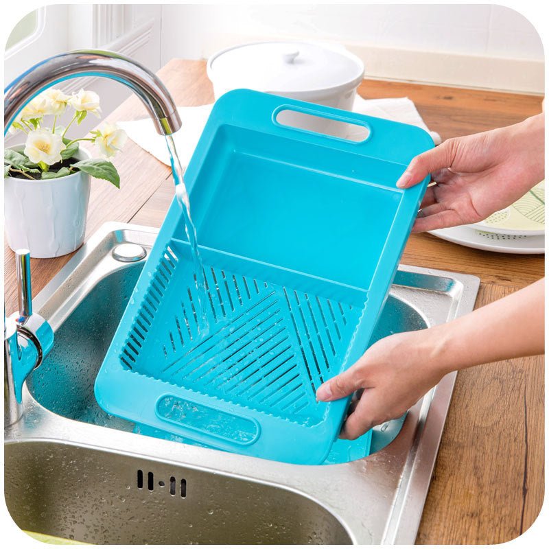 3-in-1 Kitchen Chopping Board – Foldable Cutting Board with Built-In Sink & Drain Basket