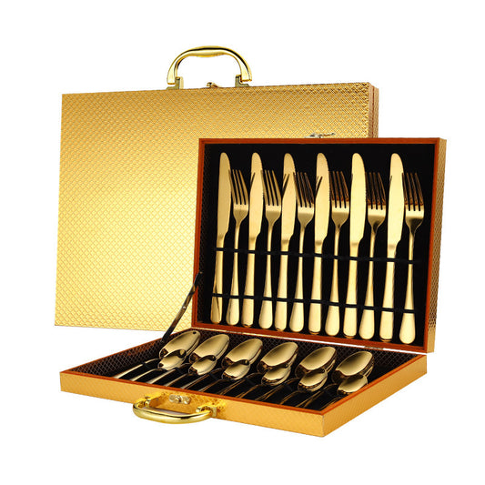 24-Piece High-End Stainless Steel Tableware Set – Elegant Dinner Knife, Fork & Spoon Set