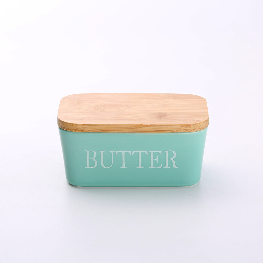 Ceramic Butter Box with Bamboo Lid & Knife – Airtight Storage for Butter