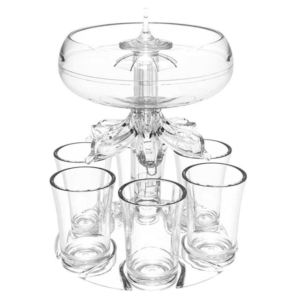 Acrylic Shatterproof Shot Dispenser & Glass Set – 6-Cup Liquor Pourer for Bar & Home