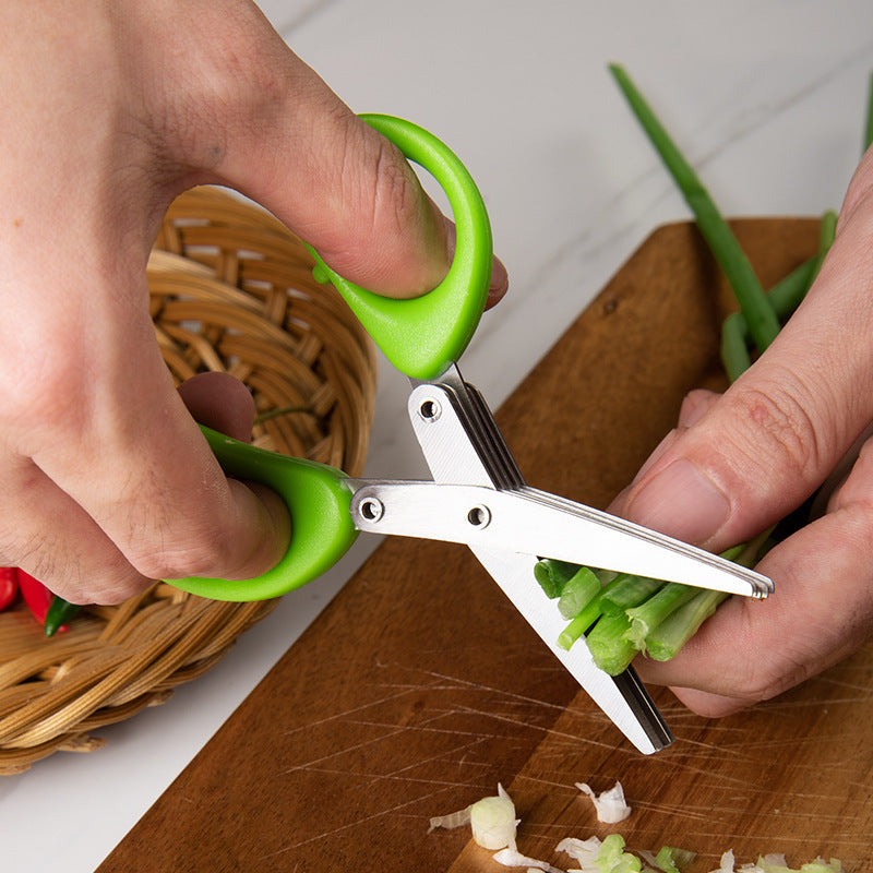 Multifunctional Stainless Steel Green Onion & Herb Scissors – 5-Layer Kitchen Cutter