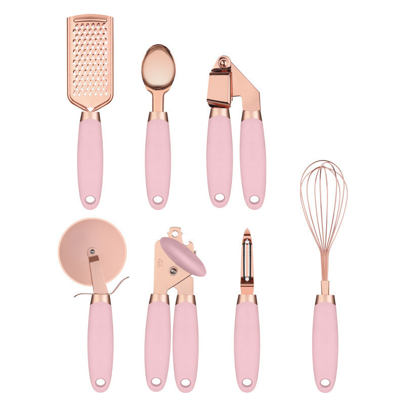 Premium Rose Gold Stainless Steel Kitchen Tool Set – 7-Piece Elegant Cooking Utensil Set