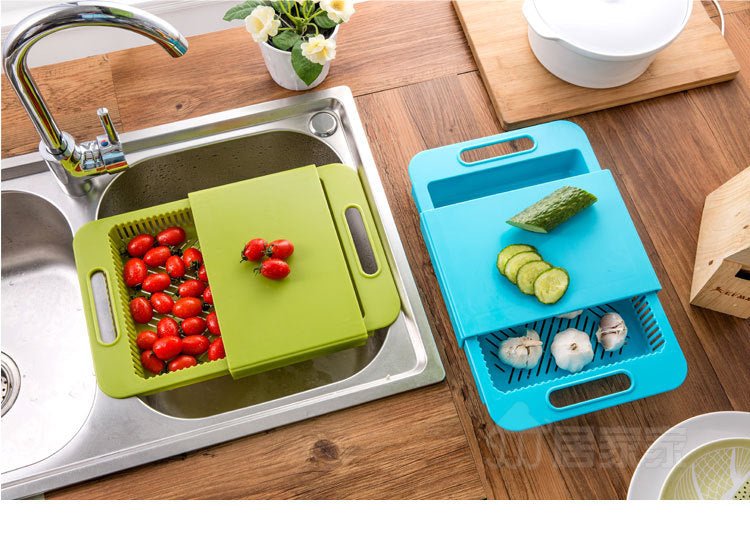 3-in-1 Kitchen Chopping Board – Foldable Cutting Board with Built-In Sink & Drain Basket