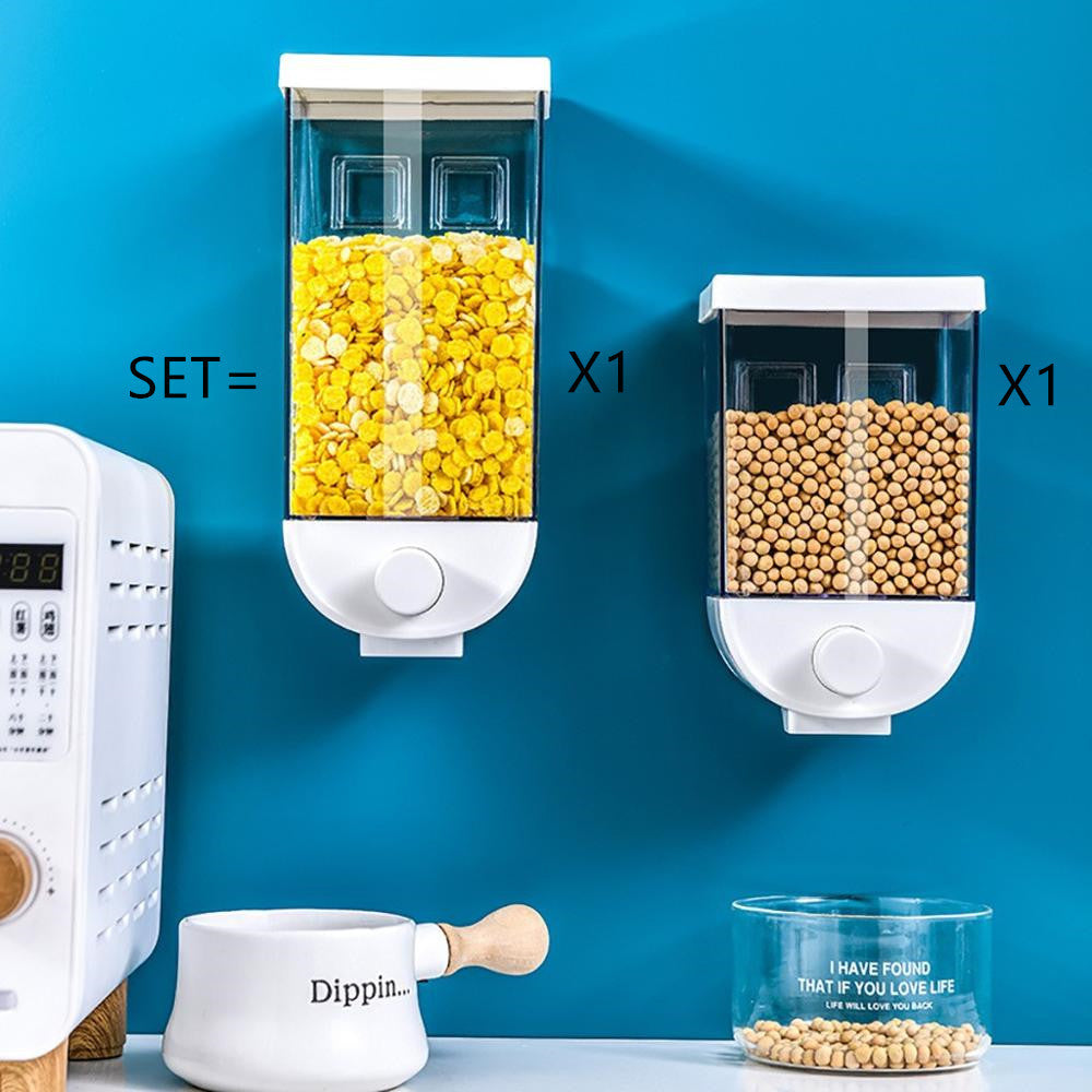 Wall-Mounted Cereal Dispenser & Food Storage Container – Easy Press, Space-Saving Grain Holder