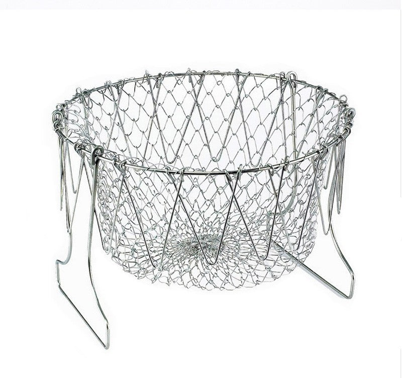 Foldable Stainless Steel Fry Basket – Multi-Purpose Cooking & Draining Basket for Frying & Washing