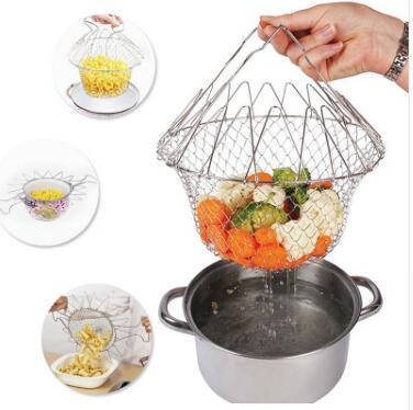 Foldable Stainless Steel Fry Basket – Multi-Purpose Cooking & Draining Basket for Frying & Washing