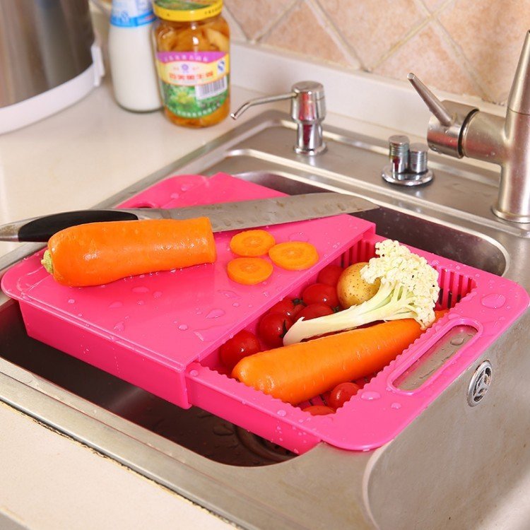 3-in-1 Kitchen Chopping Board – Foldable Cutting Board with Built-In Sink & Drain Basket