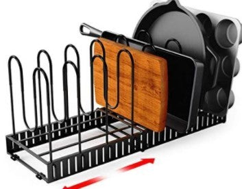 8-Tier Adjustable Iron Storage Rack – Kitchen Organizer & Pan Holder with Drying Drain Rack