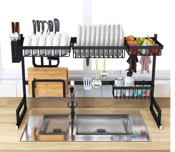 Stainless Steel Kitchen Shelf – Heavy-Duty Wall-Mounted Organizer (25.5in/33.5in, Black)