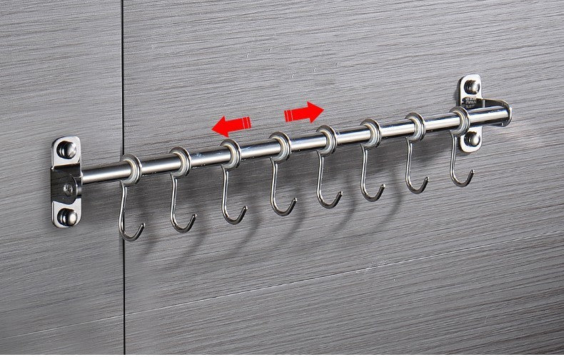 Stainless Steel Kitchen Hook Rack – Wall-Mounted Storage Rail with Multiple Hooks for Utensils & Accessories