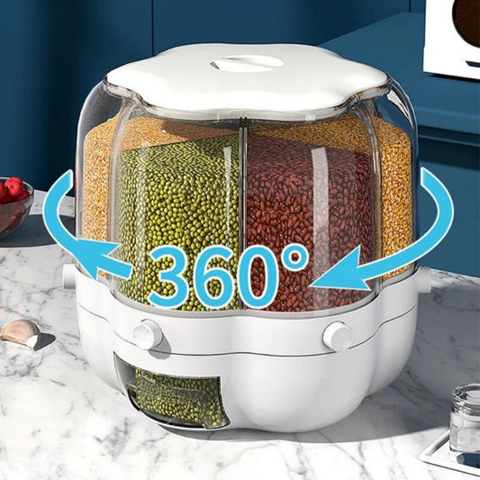 Large Rotating Food Storage Container – 360° Sealed Cereal & Grain Dispenser