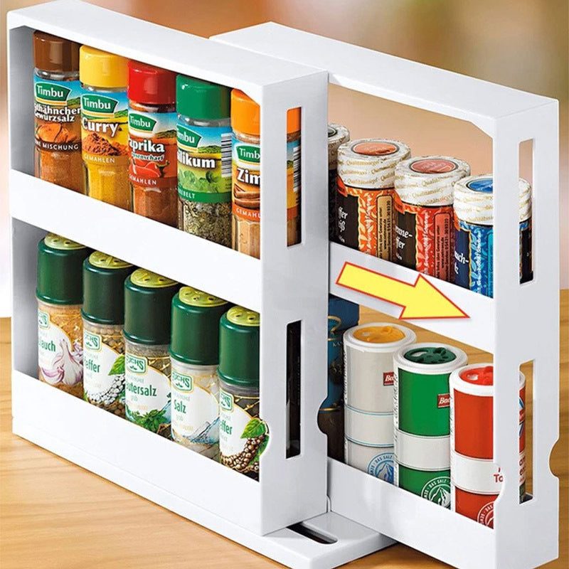 Multi-Function Rotating Storage Rack – Space-Saving Kitchen Spice Organizer for Food & Bottle Storage