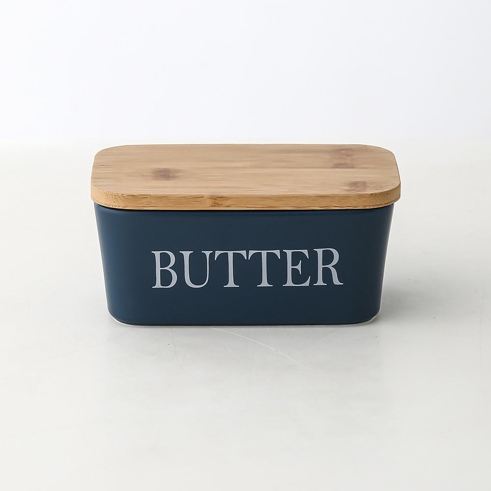 Ceramic Butter Box with Bamboo Lid & Knife – Airtight Storage for Butter