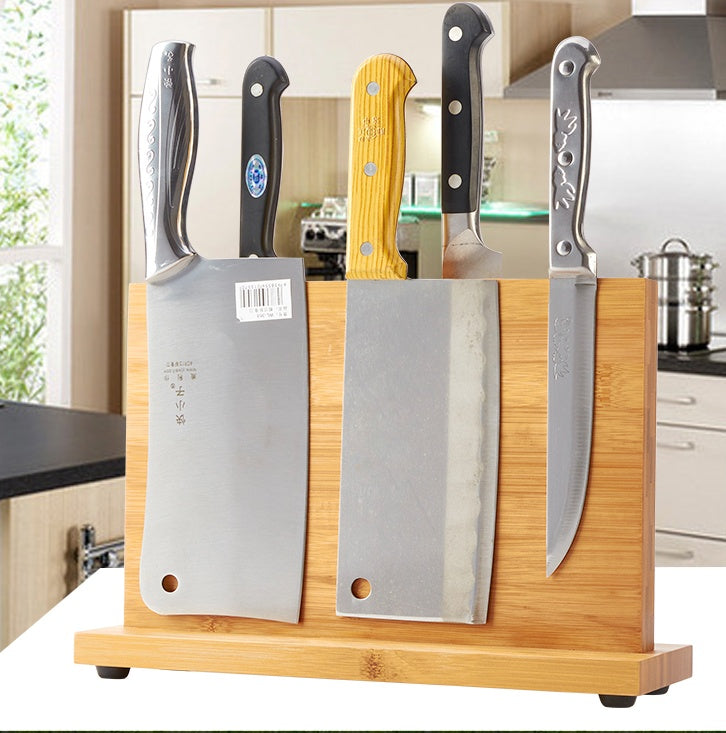 Magnetic Knife Holder – Large-Capacity Bamboo Knife Storage for Kitchen