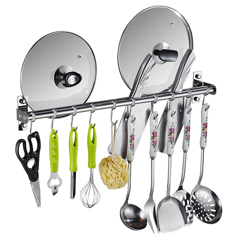 Stainless Steel Kitchen Hook Rack – Wall-Mounted Storage Rail with Multiple Hooks for Utensils & Accessories