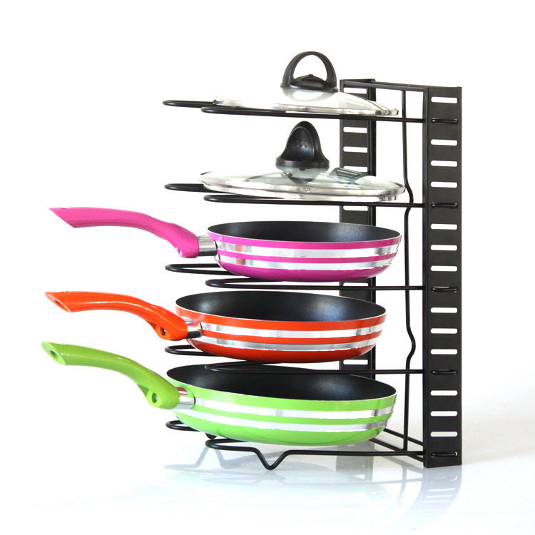 8-Tier Adjustable Iron Storage Rack – Kitchen Organizer & Pan Holder with Drying Drain Rack