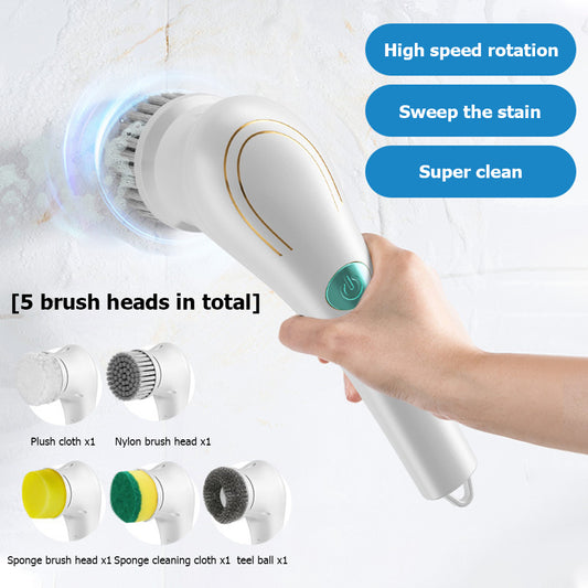 Multifunctional Electric Handheld Scrubber – Cordless Dishwashing & Cleaning Brush with 5 Replaceable Heads for Kitchen, Bathroom & Tiles