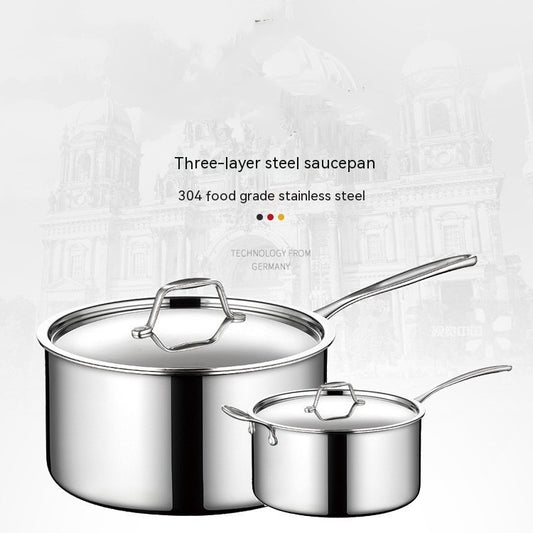 304 Stainless Steel Sauce Pot – Thick Bottom, Single Handle, Three-Layer Base for Even Heating