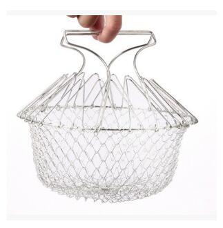 Foldable Stainless Steel Fry Basket – Multi-Purpose Cooking & Draining Basket for Frying & Washing