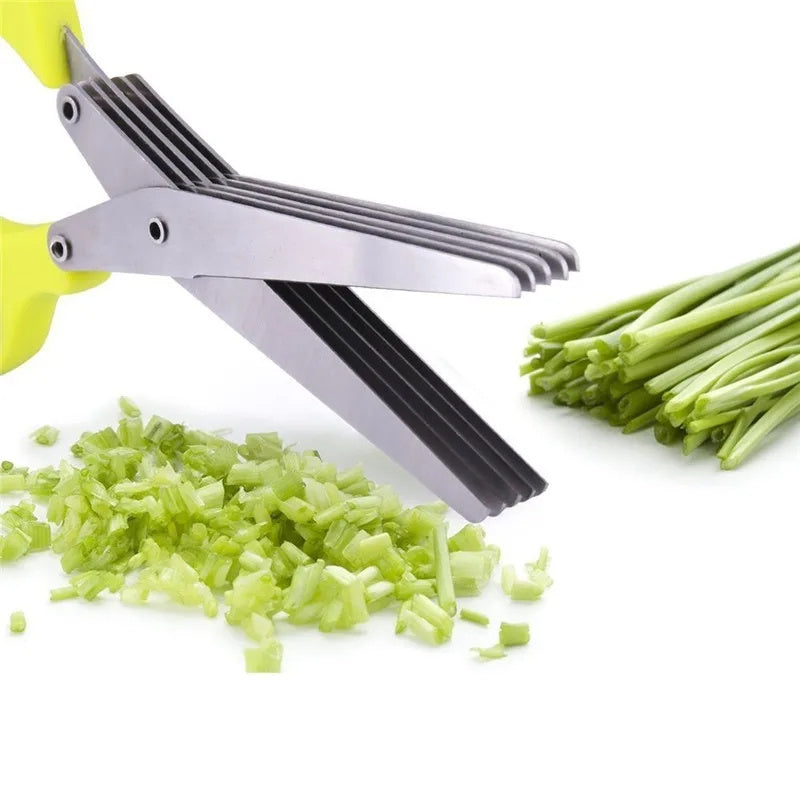 Multifunctional Stainless Steel Green Onion & Herb Scissors – 5-Layer Kitchen Cutter