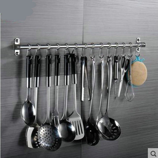 Stainless Steel Kitchen Hook Rack – Wall-Mounted Storage Rail with Multiple Hooks for Utensils & Accessories