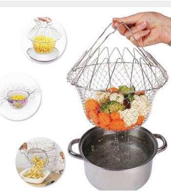 Foldable Stainless Steel Fry Basket – Multi-Purpose Cooking & Draining Basket for Frying & Washing