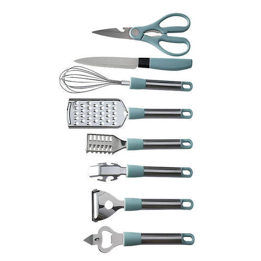 Stainless Steel Kitchen Gadget Set – 8-Piece Household Cooking Tools with Peeler, Whisk, Scissors & More