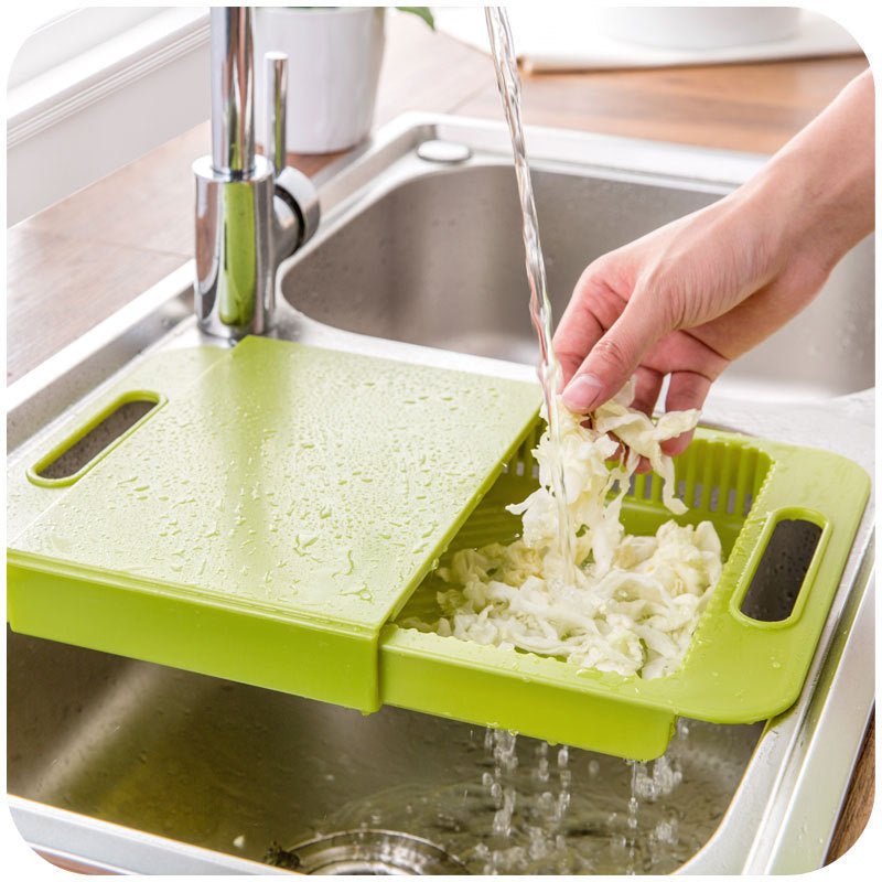 3-in-1 Kitchen Chopping Board – Foldable Cutting Board with Built-In Sink & Drain Basket