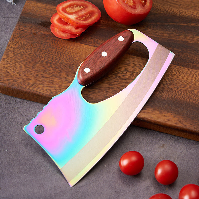 Unique Mid-Handle Kitchen Knife – Retro Wood Grain Design | Precision Cutting Tool