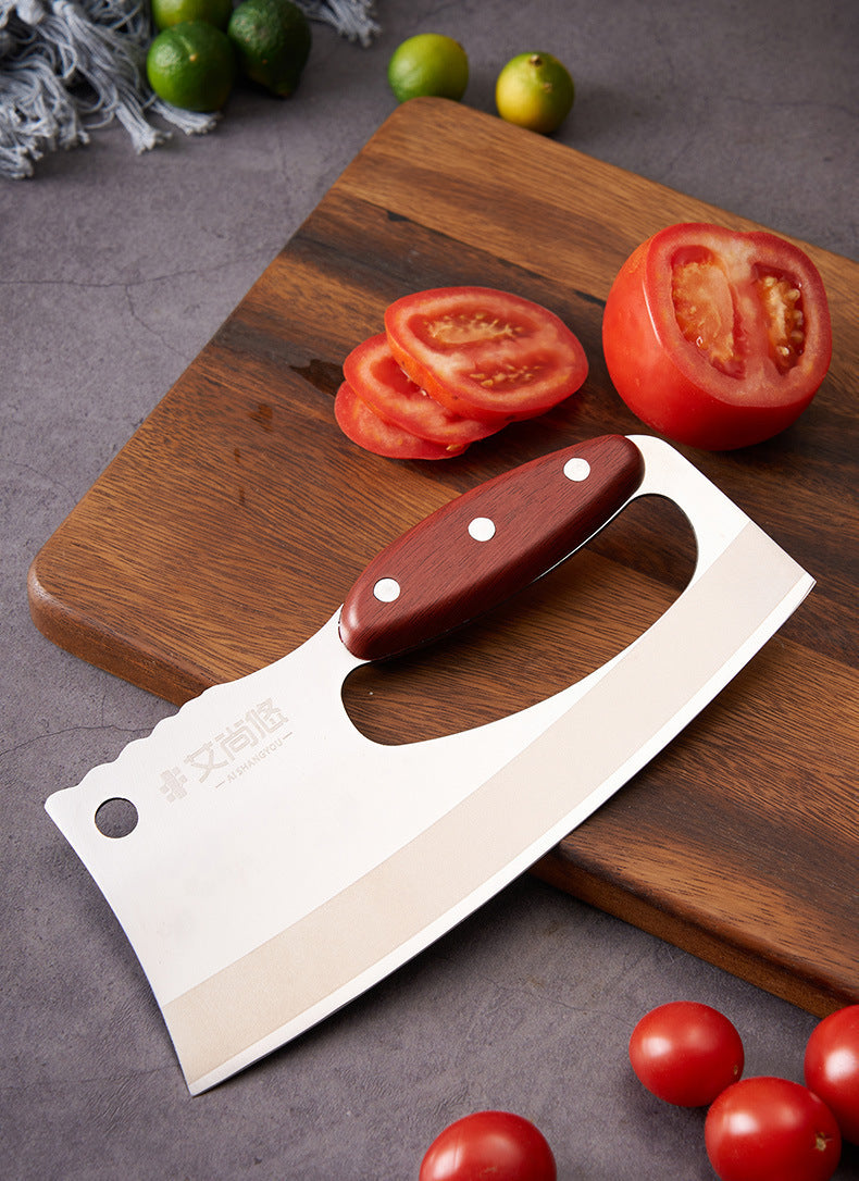 Unique Mid-Handle Kitchen Knife – Retro Wood Grain Design | Precision Cutting Tool